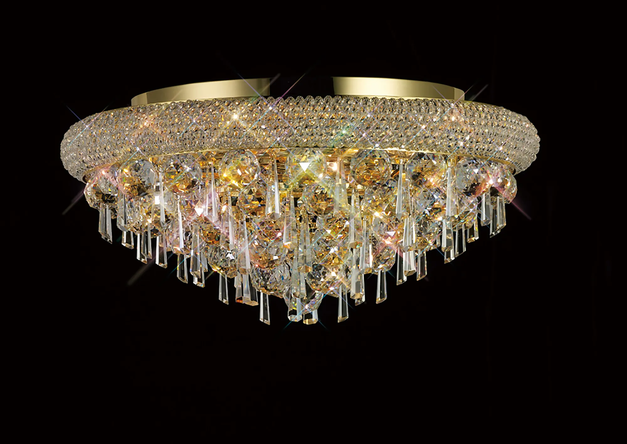 Alexandra Gold Crystal Ceiling Lights Diyas Flush Crystal Fittings